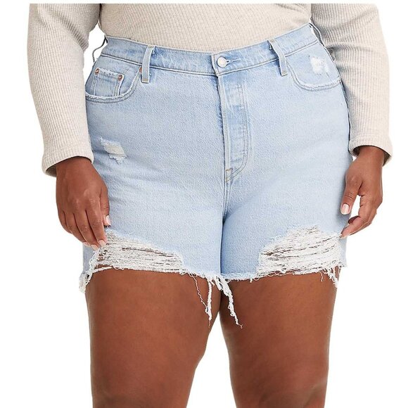 Levi's 501 High Rise Distressed Denim Shorts Plus Size 24W - Picture 1 of 10